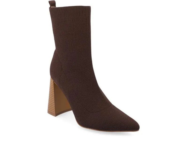 Dress>Journee Collection Women's Noralinn Heeled Stretch Knit Booties