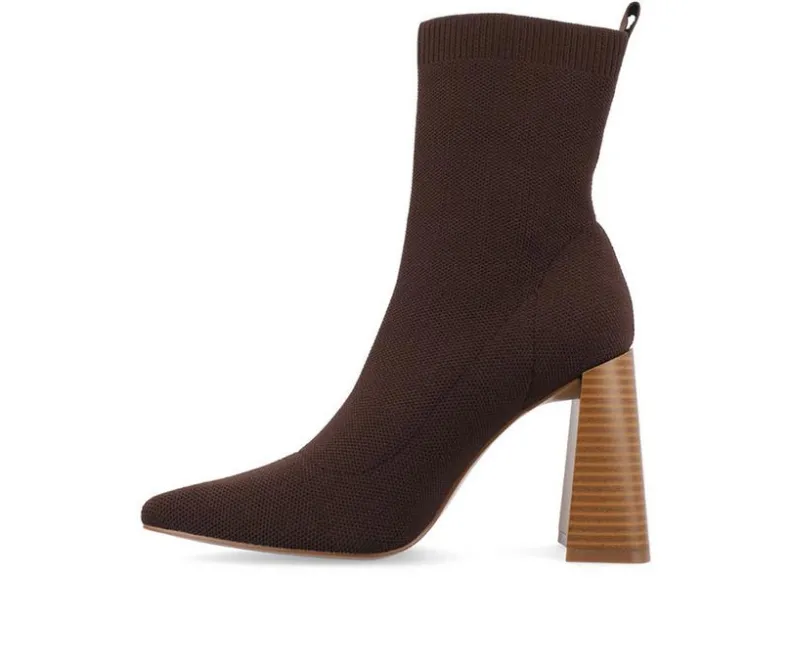 Dress>Journee Collection Women's Noralinn Heeled Stretch Knit Booties