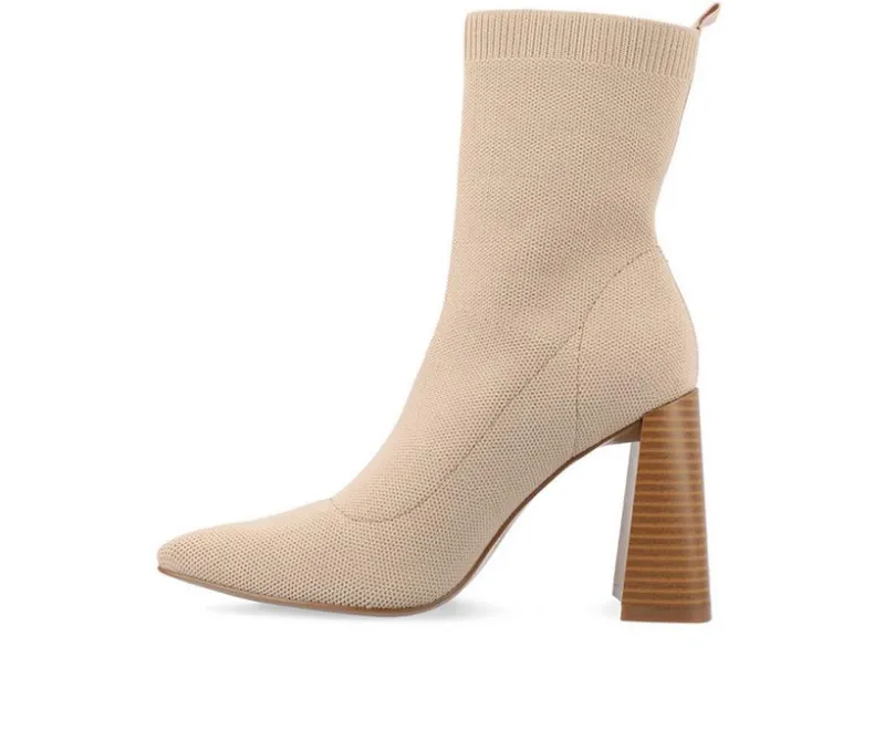 Dress>Journee Collection Women's Noralinn Heeled Stretch Knit Booties