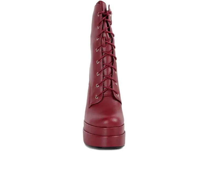 Lace Up|Dress>London Rag Women's Meows Lace Up Platform Heeled Boots