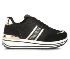 Platform|Fashion & Lifestyle>London Rag Women's Metallic Panel Platform Sneakers