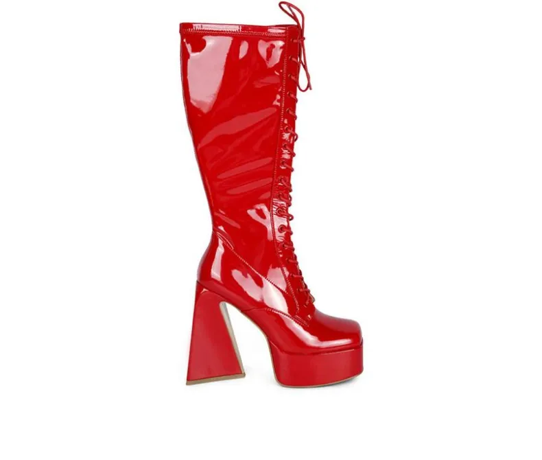 Lace Up|Tall>London Rag Women's Snowflakes Knee High Platform Boots
