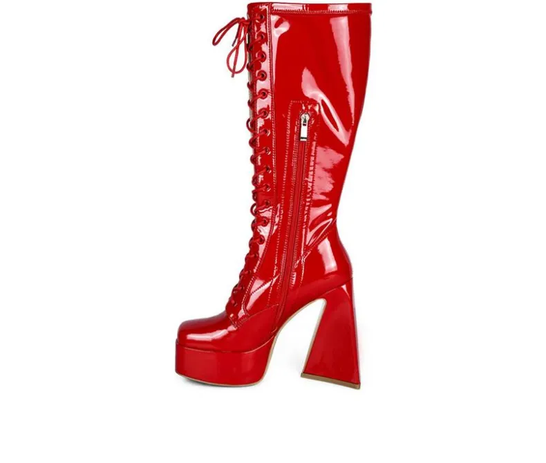Lace Up|Tall>London Rag Women's Snowflakes Knee High Platform Boots