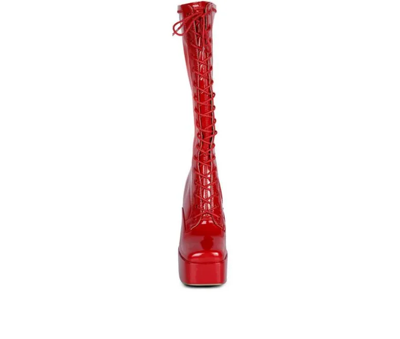 Lace Up|Tall>London Rag Women's Snowflakes Knee High Platform Boots