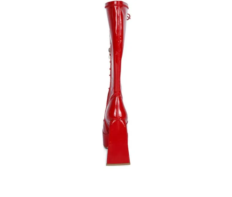 Lace Up|Tall>London Rag Women's Snowflakes Knee High Platform Boots