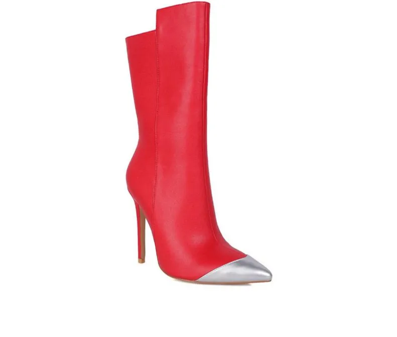 Dress>London Rag Women's Twitch Mid Calf Stiletto Booties